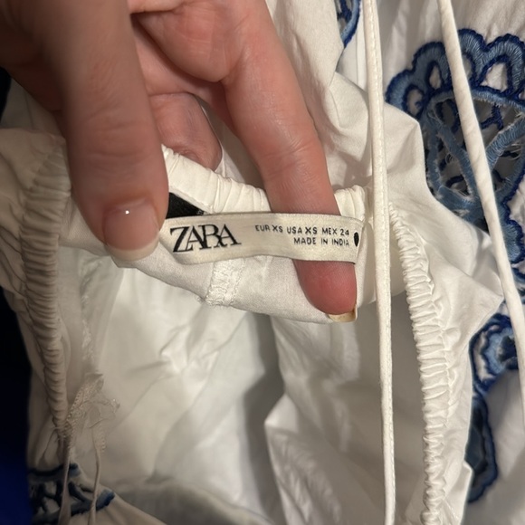 Zara White and Blue Embroidered maxi Dress - Picture 2 of 2